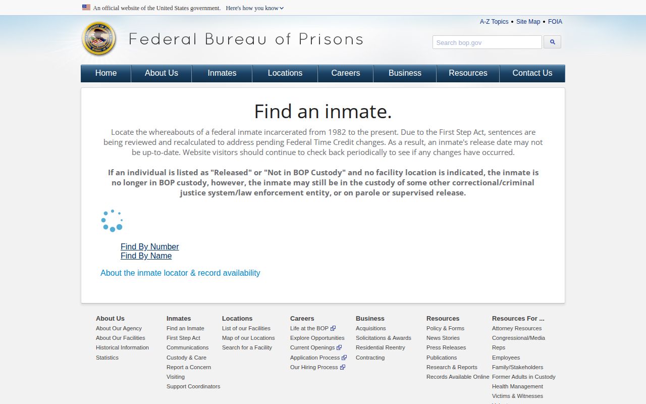 Federal Bureau of Prisons release locator for Jackson County records