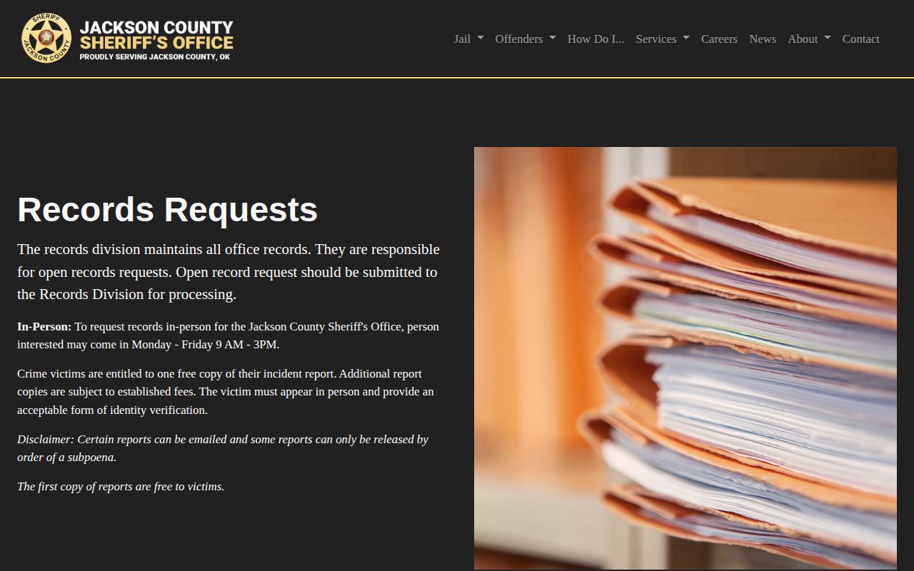 Jackson County Jail release records request page