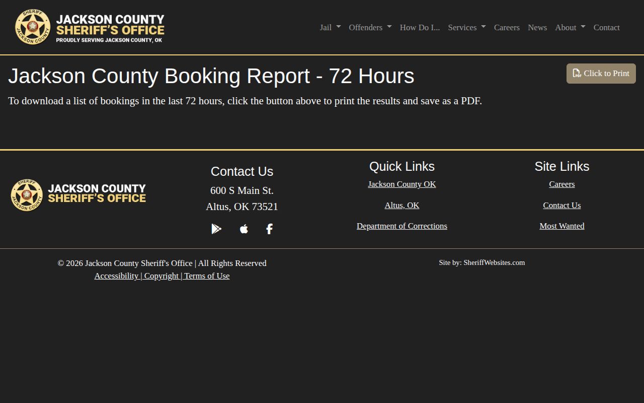 Jackson County 72 hour booking report fields, not a release list