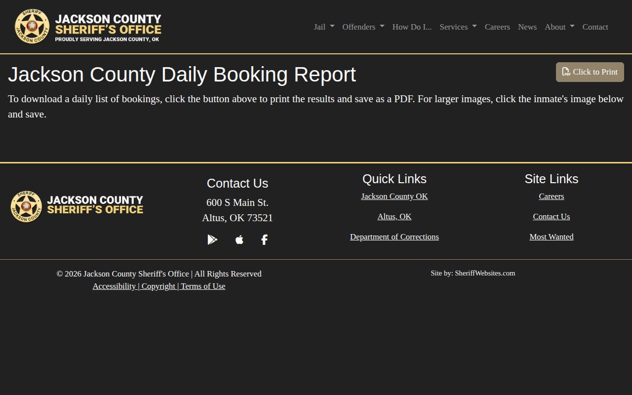 Jackson County daily booking report fields, not a 24 hour release list